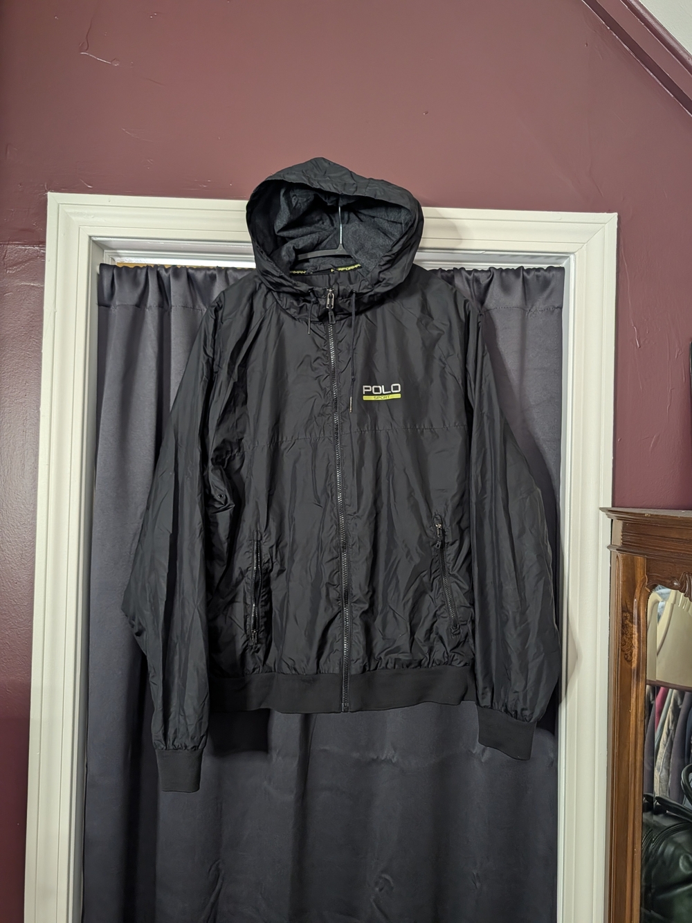 POLO RALPH LAUREN Black Knit Lined Hooded Zip-up Jacket with Logo Print L